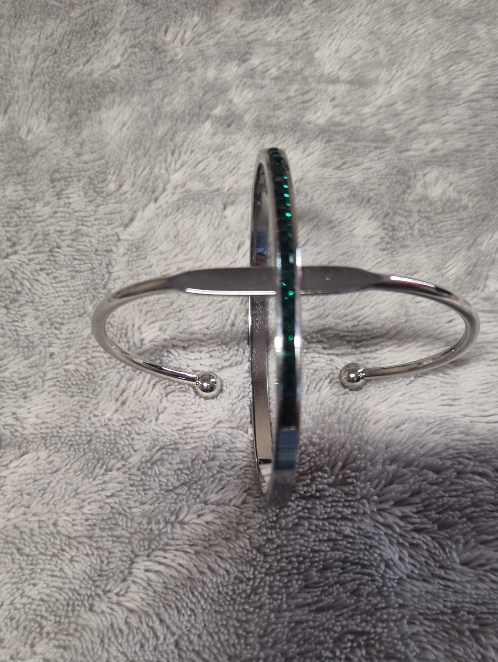 Silver Cuff Bracelet with Green Inlay - Women's Fashion Jewelry